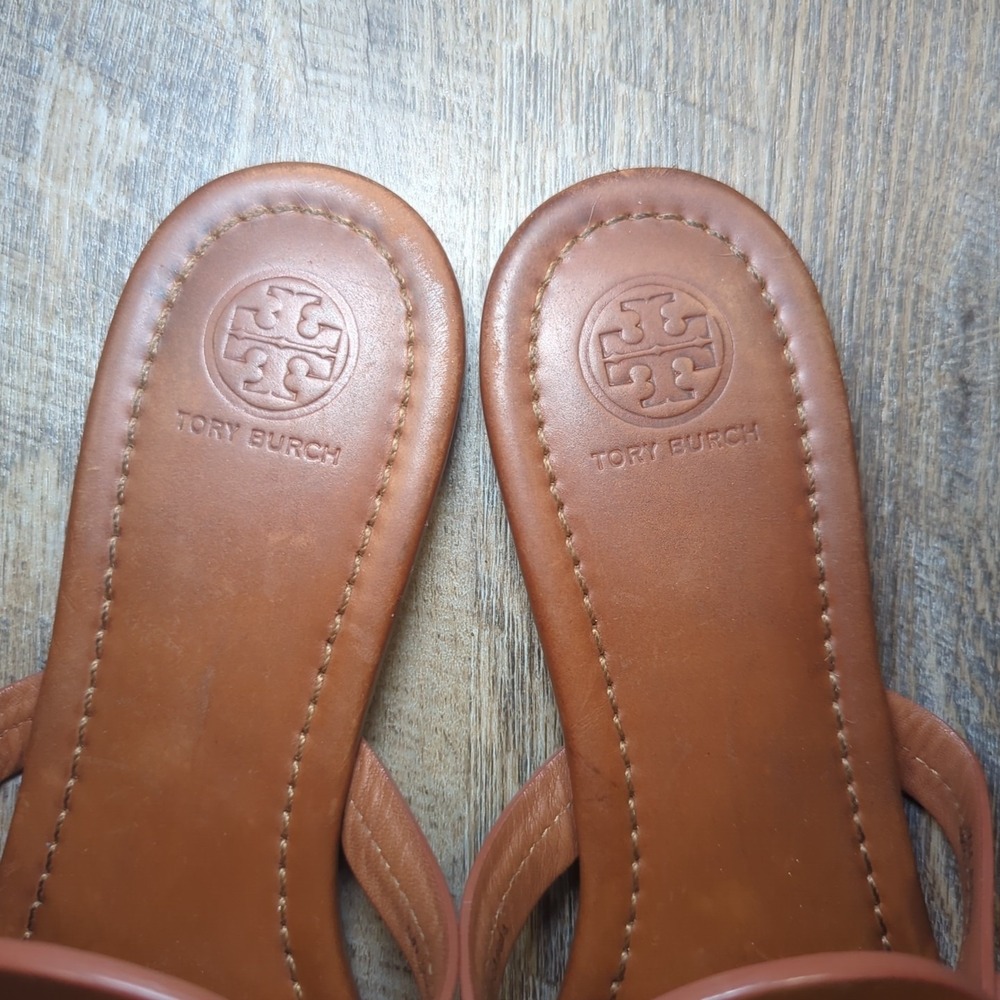 Tory Burch Miller Sandals Vintage Vachetta Tan Leather Medallion Logo Size 9 - Picture 5 of 14